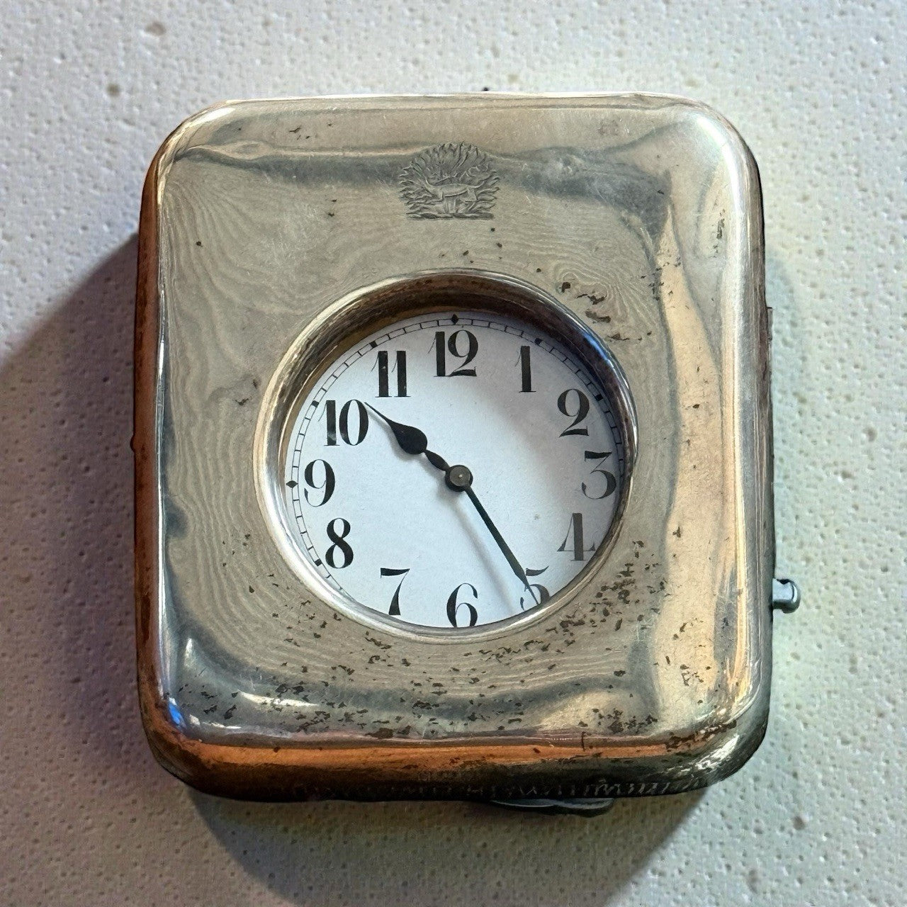 Antique Silver Travelling Clock Timepiece Working Condition