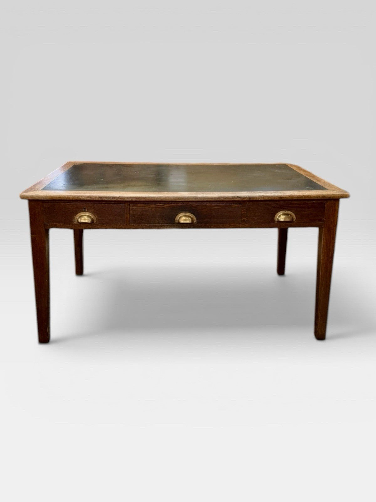 Antique Solid Oak Government Desk Leather Top Writing Office Table